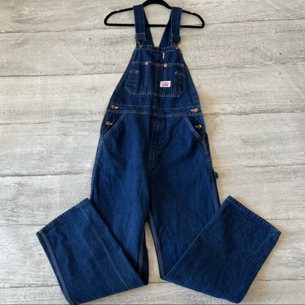 Vintage Denim Overalls Dark Wash 32x32 Round House 100% Cotton Heavy Denim